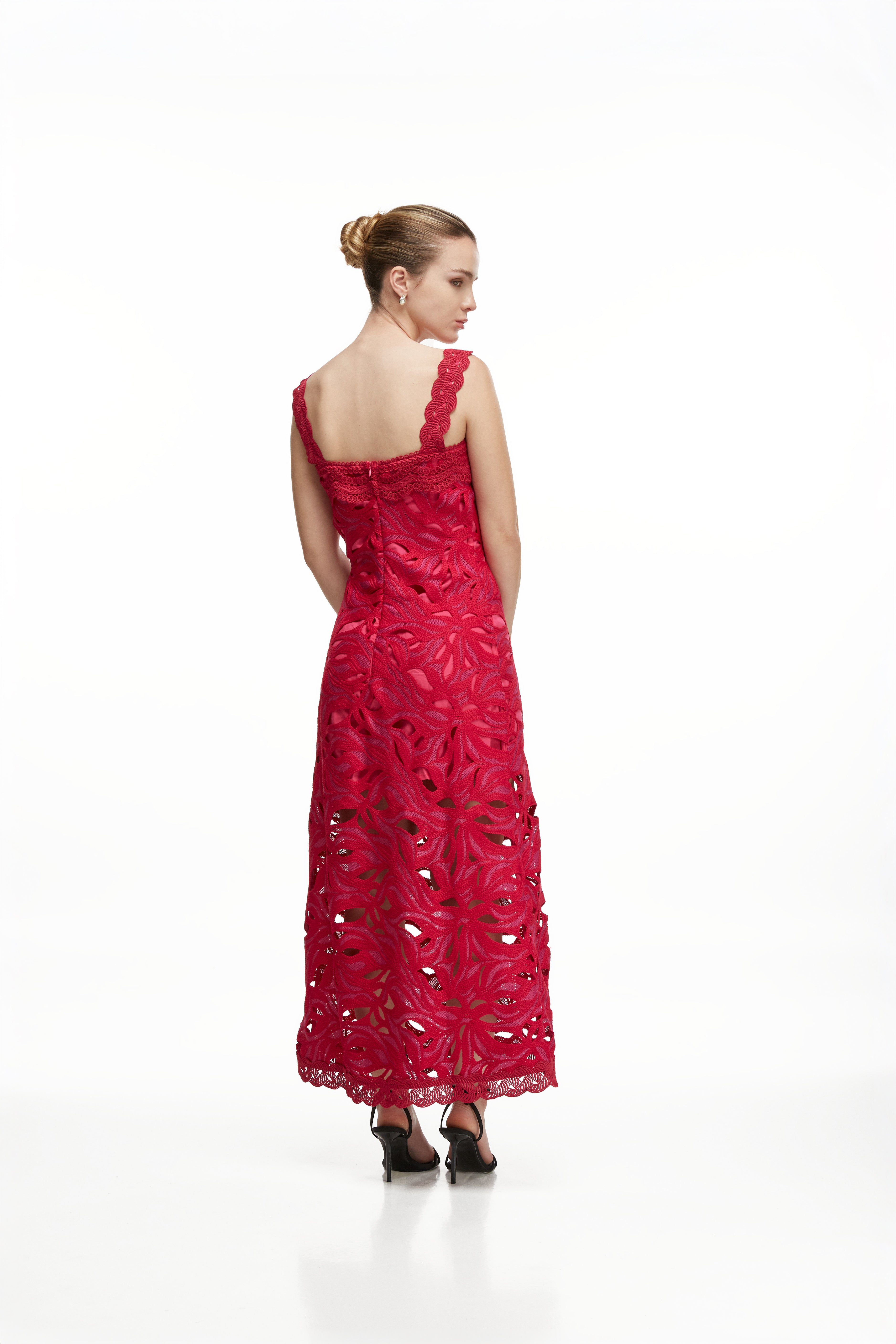 CREPUSCULO MIDI DRESS BURGUNDY