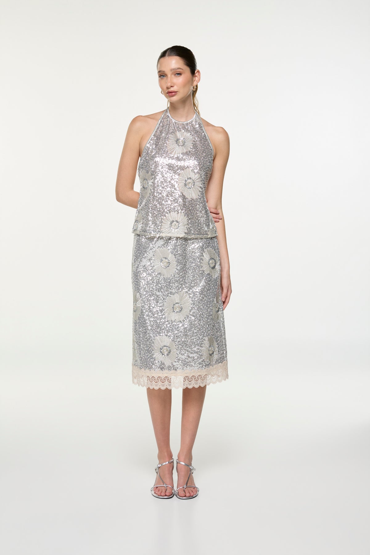 MOONFLOWER MIDI SKIRT SILVER