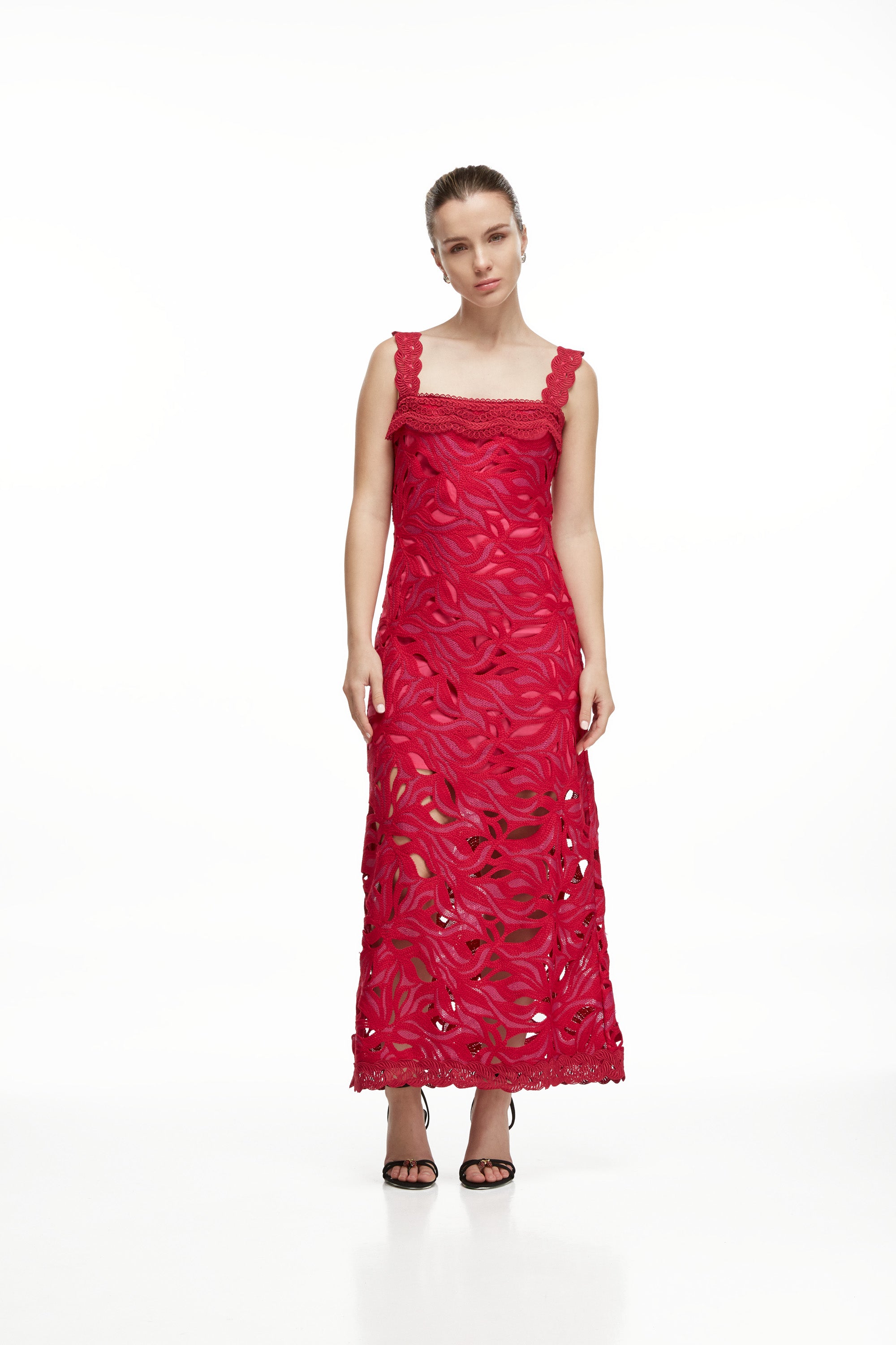CREPUSCULO MIDI DRESS BURGUNDY
